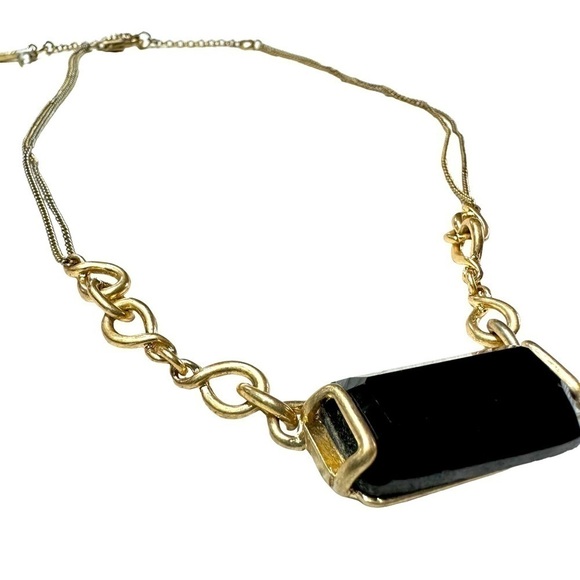 Kenneth Cole New York Gold Tone Jet Black Faceted Stones Necklace Earrings Set - Picture 6 of 15